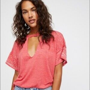 FREE PEOPLE Jordan Burnout T-shirt NWT XS RED
